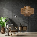 GloboStar® JENSON 00909 Boho Κρεμαστό Φωτιστικό Οροφής Μονόφωτο 1 x E27 AC220-240V IP20 - Φ33 x Y28cm - Μπεζ Σχοινί Πλέγμα - 5 Χρόνια Εγγύηση