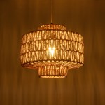 GloboStar® JENSON 00909 Boho Κρεμαστό Φωτιστικό Οροφής Μονόφωτο 1 x E27 AC220-240V IP20 - Φ33 x Y28cm - Μπεζ Σχοινί Πλέγμα - 5 Χρόνια Εγγύηση