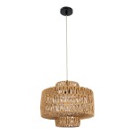 GloboStar® JENSON 00909 Boho Κρεμαστό Φωτιστικό Οροφής Μονόφωτο 1 x E27 AC220-240V IP20 - Φ33 x Y28cm - Μπεζ Σχοινί Πλέγμα - 5 Χρόνια Εγγύηση