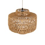GloboStar® JENSON 00909 Boho Κρεμαστό Φωτιστικό Οροφής Μονόφωτο 1 x E27 AC220-240V IP20 - Φ33 x Y28cm - Μπεζ Σχοινί Πλέγμα - 5 Χρόνια Εγγύηση