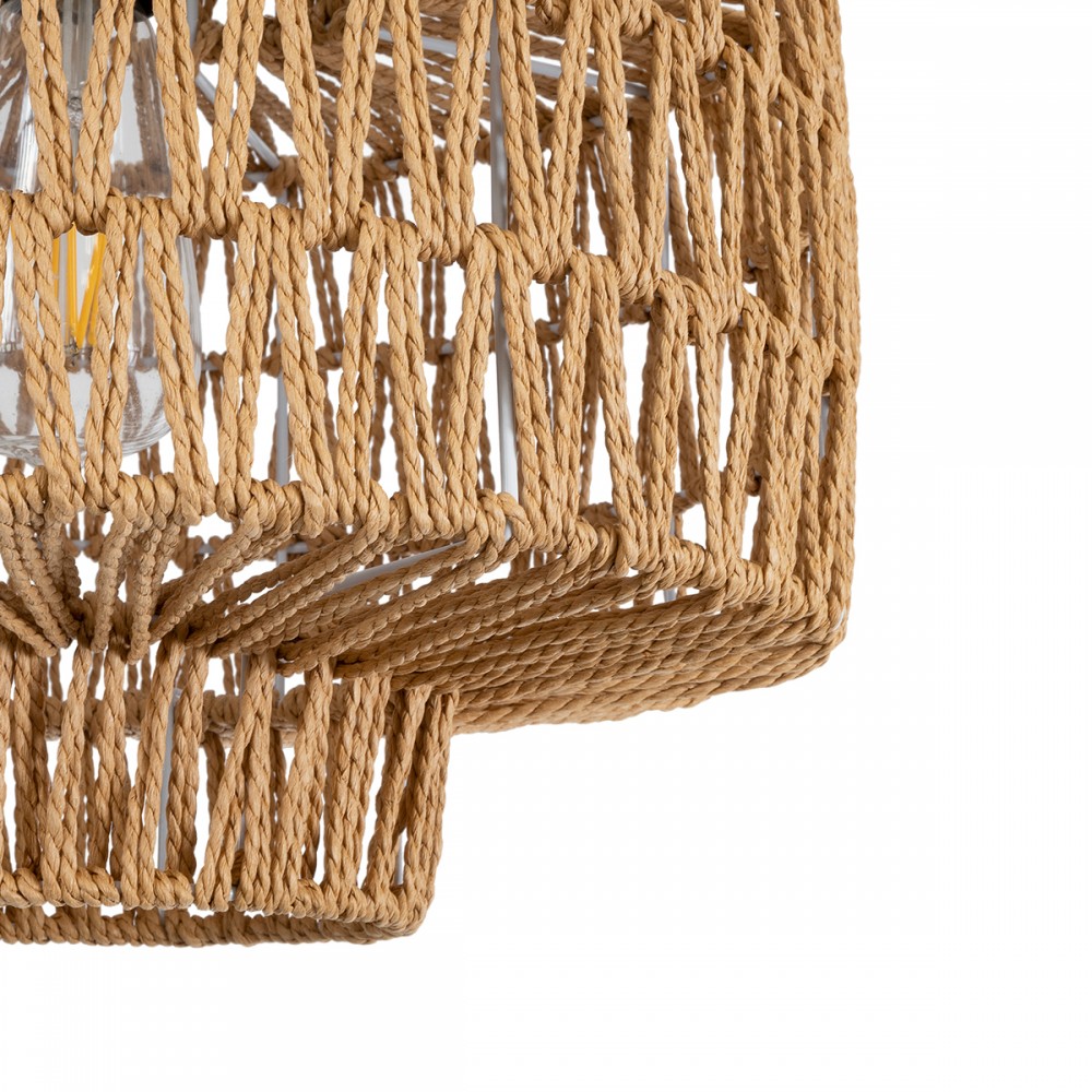 GloboStar® JENSON 00909 Boho Κρεμαστό Φωτιστικό Οροφής Μονόφωτο 1 x E27 AC220-240V IP20 - Φ33 x Y28cm - Μπεζ Σχοινί Πλέγμα - 5 Χρόνια Εγγύηση