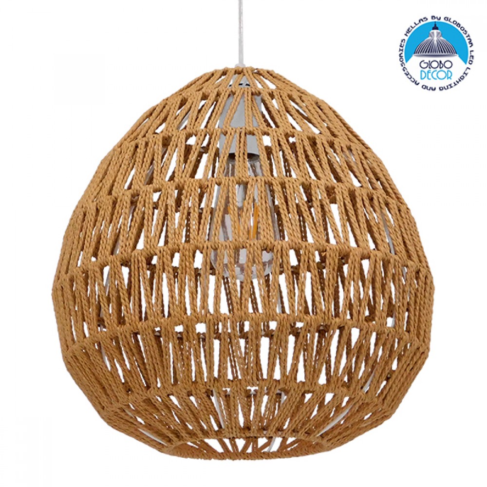 GLOBOSTAR® JJENSON 00911 Boho Κρεμαστό Φωτιστικό Οροφής με Ντουί 1 x E27 AC 220-240V IP20 - Μπεζ - Μ36 x Π36 x Υ30cm