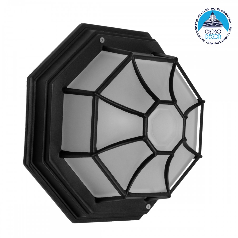 GloboStar® RUBY 00912 Vintage Φωτιστικό Πλαφονιέρα Οροφής Μονόφωτο 1 x E27 IP20 Μαύρο Μέταλλο με Λευκό Γυαλί - Μ27 x Π27 x Υ12cm