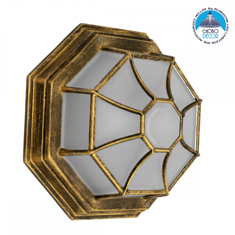 GloboStar® RUBY 00914 Vintage Φωτιστικό Πλαφονιέρα Οροφής Μονόφωτο 1 x E27 IP20 Μπρούτζινο Μέταλλο με Λευκό Γυαλί - Μ27 x Π27 x Υ12cm