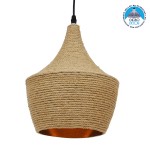 GloboStar® SHANGHAI ROPE 00916 Μοντέρνο Κρεμαστό Φωτιστικό Οροφής Μονόφωτο 1 x E27 με Μπεζ Σχοινί Καμπάνα Φ24 x Υ30cm