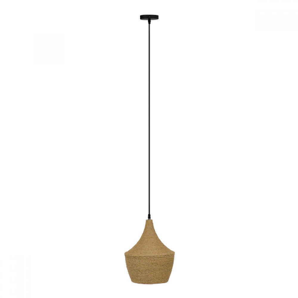 GloboStar® SHANGHAI ROPE 00916 Μοντέρνο Κρεμαστό Φωτιστικό Οροφής Μονόφωτο 1 x E27 με Μπεζ Σχοινί Καμπάνα Φ24 x Υ30cm