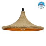 GloboStar® SHANGHAI ROPE 00917 Μοντέρνο Κρεμαστό Φωτιστικό Οροφής Μονόφωτο 1 x E27 με Μπεζ Σχοινί Καμπάνα Φ37 x Υ20cm