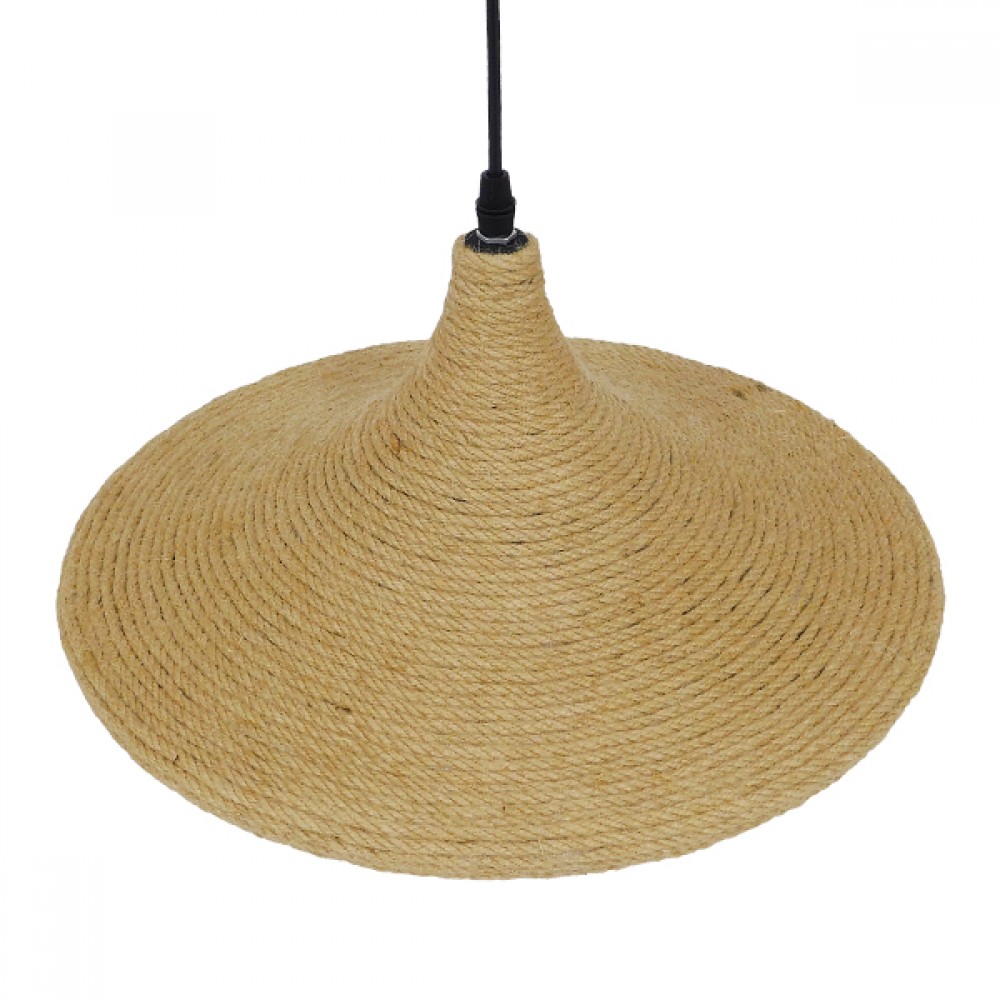 GloboStar® SHANGHAI ROPE 00917 Μοντέρνο Κρεμαστό Φωτιστικό Οροφής Μονόφωτο 1 x E27 με Μπεζ Σχοινί Καμπάνα Φ37 x Υ20cm