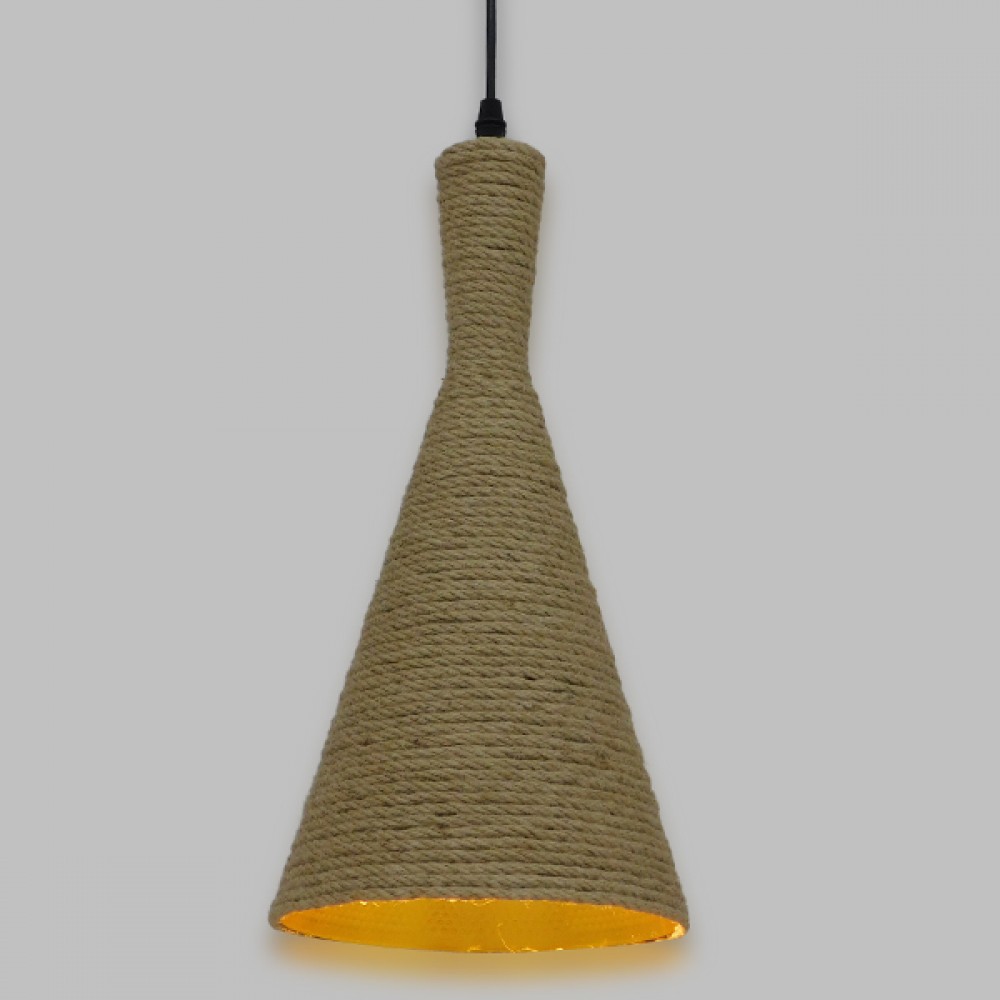 GloboStar® SHANGHAI ROPE 00918 Boho Κρεμαστό Φωτιστικό Καμπάνα Μονόφωτο 1 x E27 IP20 Μπεζ Σχοινί - Μ20 x Π20 x Υ39cm