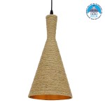 GloboStar® SHANGHAI ROPE 00918 Μοντέρνο Κρεμαστό Φωτιστικό Οροφής Μονόφωτο 1 x E27 με Μπεζ Σχοινί Καμπάνα Φ20 x Υ39cm
