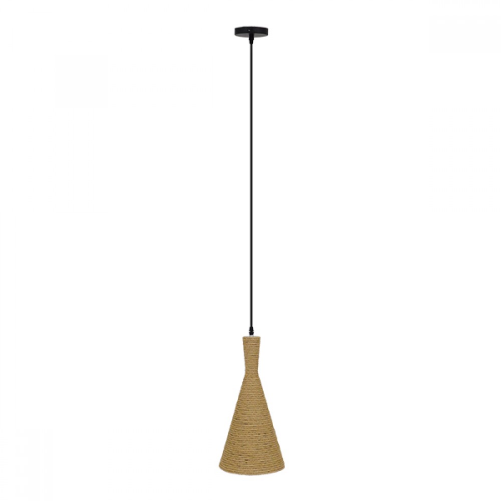 GloboStar® SHANGHAI ROPE 00918 Μοντέρνο Κρεμαστό Φωτιστικό Οροφής Μονόφωτο 1 x E27 με Μπεζ Σχοινί Καμπάνα Φ20 x Υ39cm