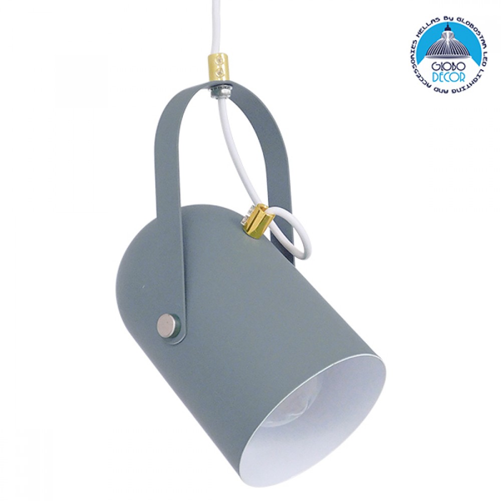 GloboStar® HAZEL 00925 Μοντέρνο Κρεμαστό Φωτιστικό Ανάρτηση Μονόφωτο 1 x E27 IP20 Γκρι, Λευκό & Χρυσό Μέταλλο - Μ12 x Π12 x Υ27cm
