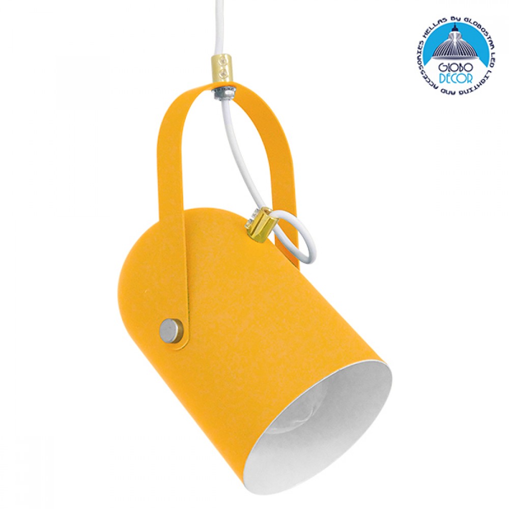 GloboStar® HAZEL 00926 Μοντέρνο Κρεμαστό Φωτιστικό Ανάρτηση Μονόφωτο 1 x E27 IP20 Πορτοκαλί, Λευκό & Χρυσό Μέταλλο - Μ12 x Π12 x Υ27cm