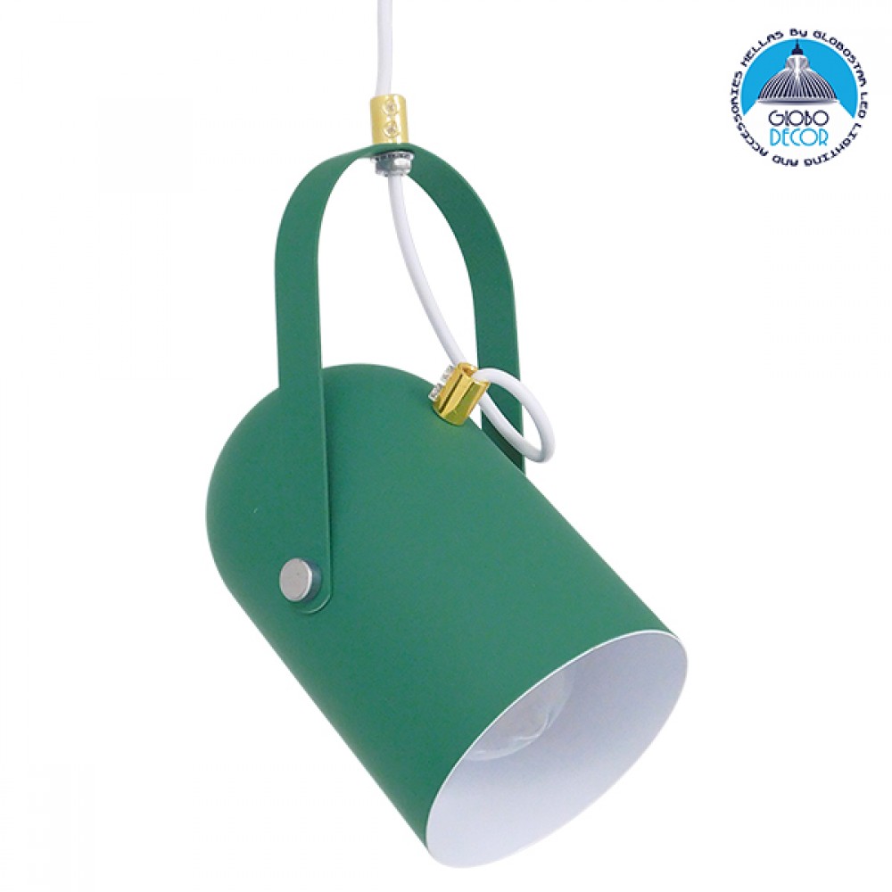 GloboStar® HAZEL 00928 Μοντέρνο Κρεμαστό Φωτιστικό Ανάρτηση Μονόφωτο 1 x E27 IP20 Πράσινο, Άσπρο & Χρυσό Μέταλλο - Μ12 x Π12 x Υ27cm