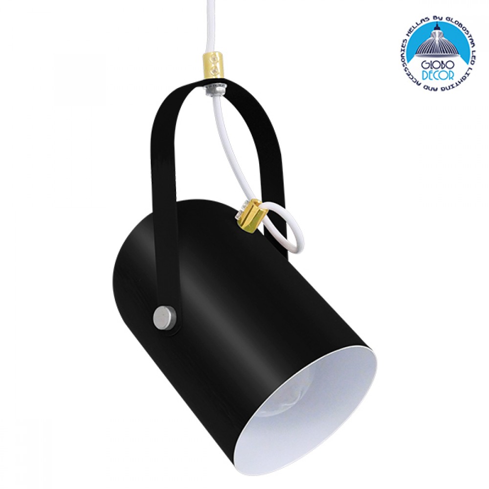 GloboStar® HAZEL 00930 Μοντέρνο Κρεμαστό Φωτιστικό Ανάρτηση Μονόφωτο 1 x E27 IP20 Μαύρο, Άσπρο & Χρυσό Μέταλλο - Μ12 x Π12 x Υ27cm