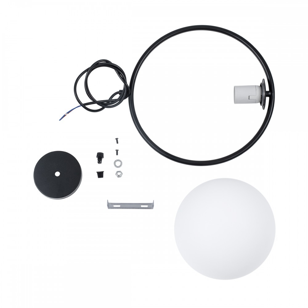 GloboStar® MADRID 00931 Μοντέρνο Κρεμαστό Φωτιστικό Οροφής Μονόφωτο 1 x E27 Μαύρο Μεταλλικό Γυάλινο Μπάλα Μ30 x Π20 x Υ30cm