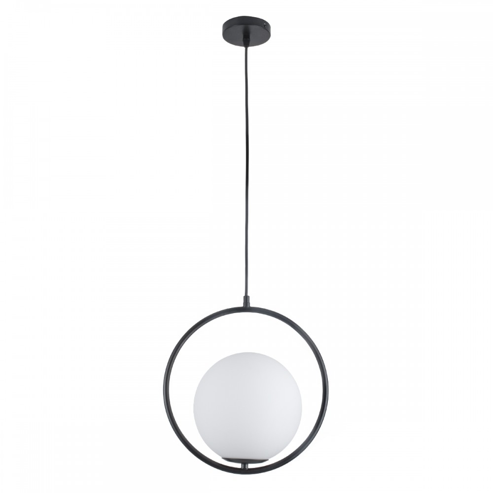 GloboStar® MADRID 00931 Μοντέρνο Κρεμαστό Φωτιστικό Οροφής Μονόφωτο 1 x E27 Μαύρο Μεταλλικό Γυάλινο Μπάλα Μ30 x Π20 x Υ30cm