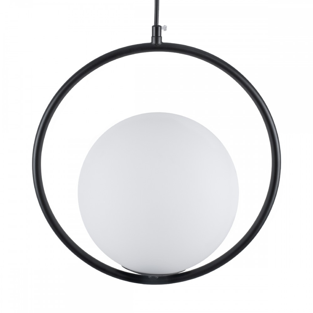 GloboStar® MADRID 00931 Μοντέρνο Κρεμαστό Φωτιστικό Οροφής Μονόφωτο 1 x E27 Μαύρο Μεταλλικό Γυάλινο Μπάλα Μ30 x Π20 x Υ30cm