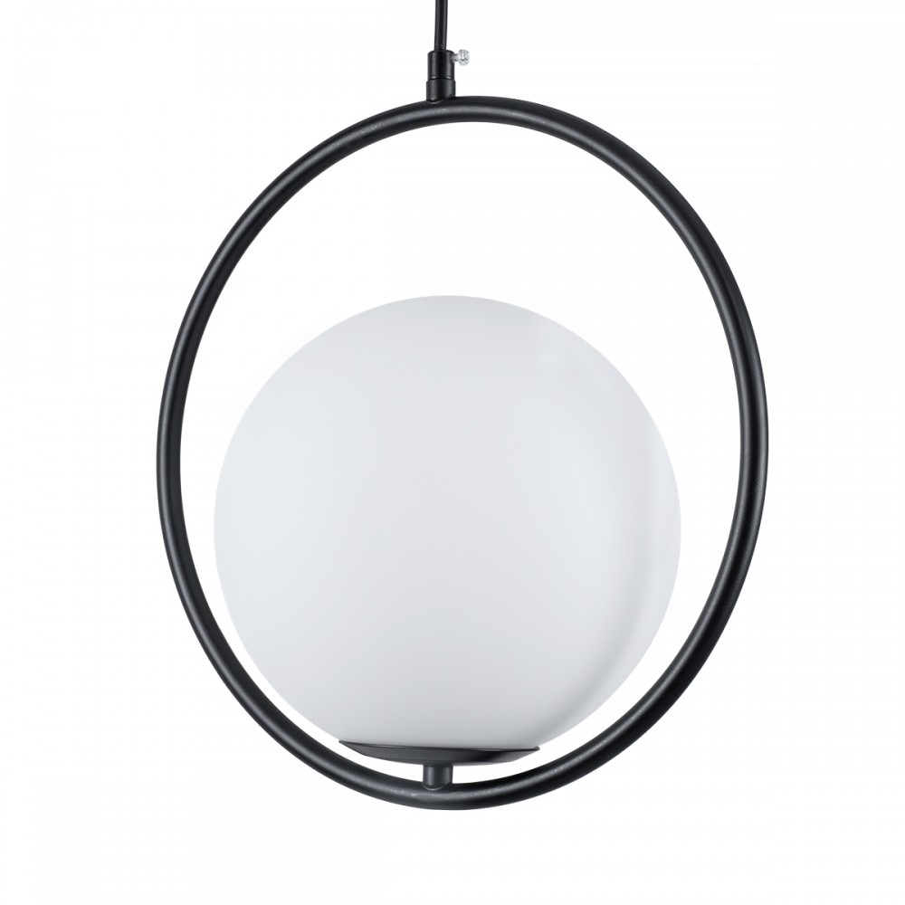 GloboStar® MADRID 00931 Μοντέρνο Κρεμαστό Φωτιστικό Οροφής Μονόφωτο 1 x E27 Μαύρο Μεταλλικό Γυάλινο Μπάλα Μ30 x Π20 x Υ30cm