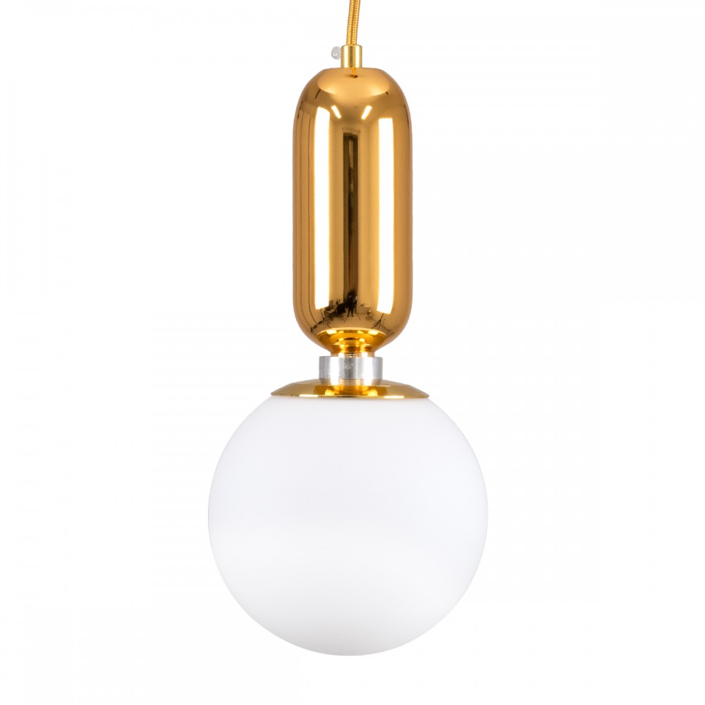 GloboStar® MAVERICK 00943 Μοντέρνο Κρεμαστό Φωτιστικό Μπάλα Μονόφωτο 1 x E27 IP20 Χρυσό Μέταλλο με Λευκό Γυαλί - Μ15 x Π15 x Υ33cm