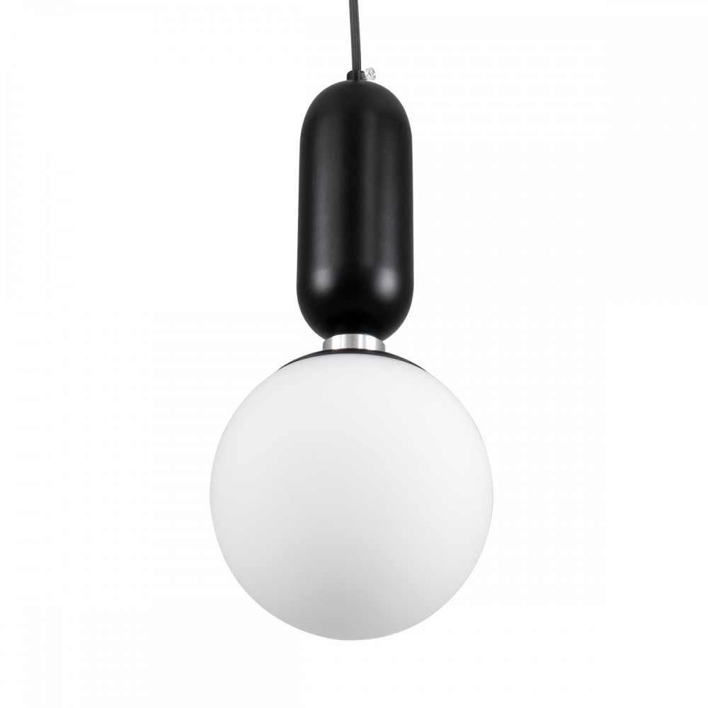 GloboStar® MAVERICK 00945 Μοντέρνο Κρεμαστό Φωτιστικό Οροφής Μονόφωτο 1 x E27 Μαύρο Μεταλλικό Γυάλινο Μπάλα Φ15 x Υ33cm