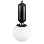 GloboStar® MAVERICK 00945 Μοντέρνο Κρεμαστό Φωτιστικό Οροφής Μονόφωτο 1 x E27 Μαύρο Μεταλλικό Γυάλινο Μπάλα Φ15 x Υ33cm