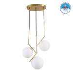 GloboStar® MONROE 00953 Μοντέρνο Κρεμαστό Φωτιστικό Οροφής Τρίφωτο 3 x E27 Χρυσό - Λευκό Μεταλλικό Μπάλα Φ60 x Υ50cm