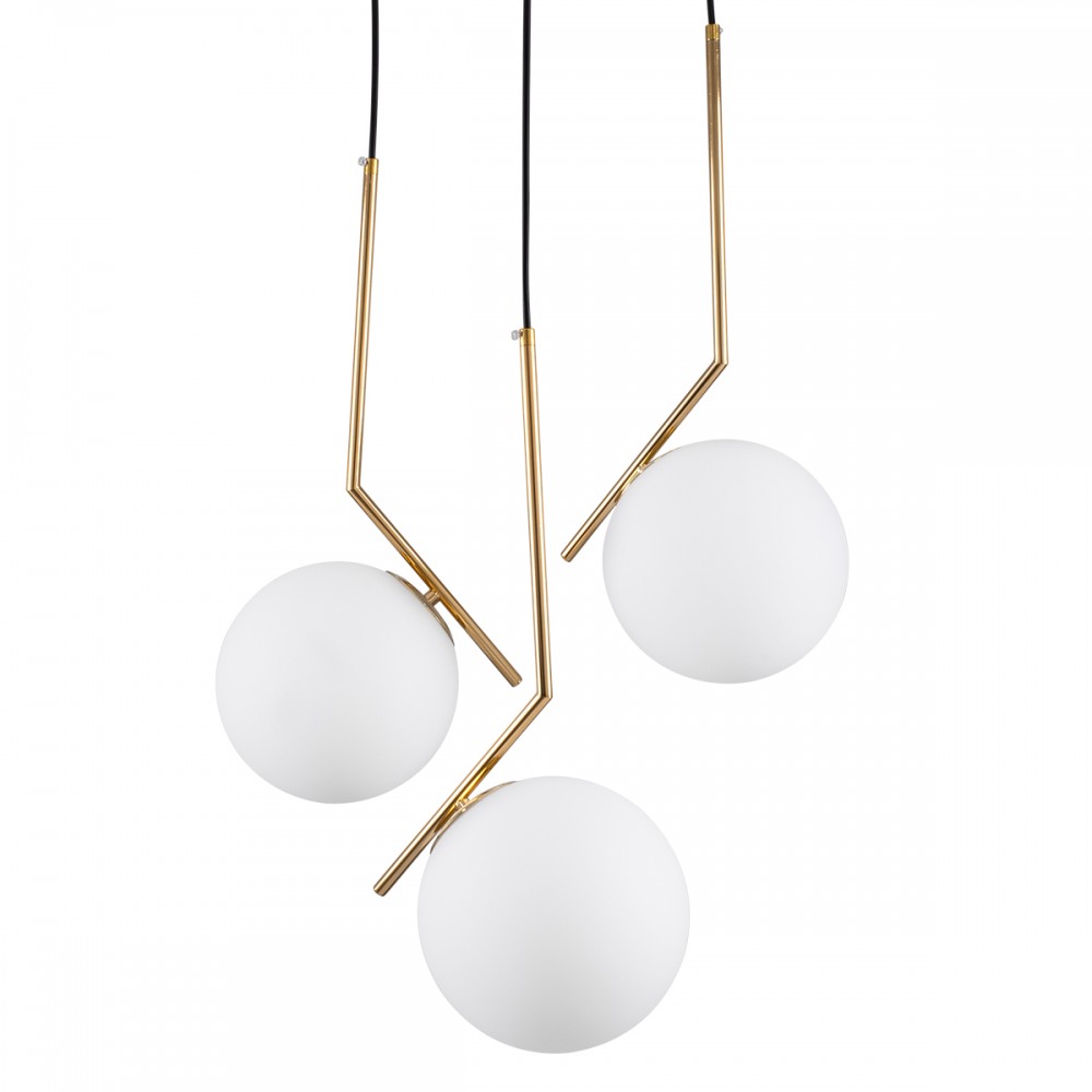 GloboStar® MONROE 00953 Μοντέρνο Κρεμαστό Φωτιστικό Οροφής Τρίφωτο 3 x E27 Χρυσό - Λευκό Μεταλλικό Μπάλα Φ60 x Υ50cm