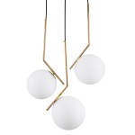 GloboStar® MONROE 00953 Μοντέρνο Κρεμαστό Φωτιστικό Οροφής Τρίφωτο 3 x E27 Χρυσό - Λευκό Μεταλλικό Μπάλα Φ60 x Υ50cm