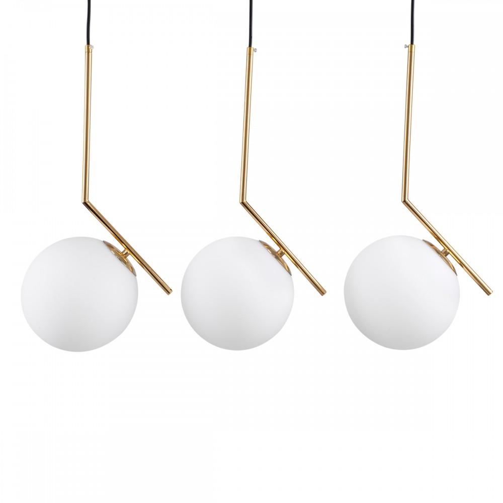 GloboStar® MONROE 00955 Μοντέρνο Κρεμαστό Φωτιστικό Οροφής Τρίφωτο 3 x E27 Χρυσό - Λευκό Μεταλλικό Μπάλα Μ74 x Π25 x Υ50cm
