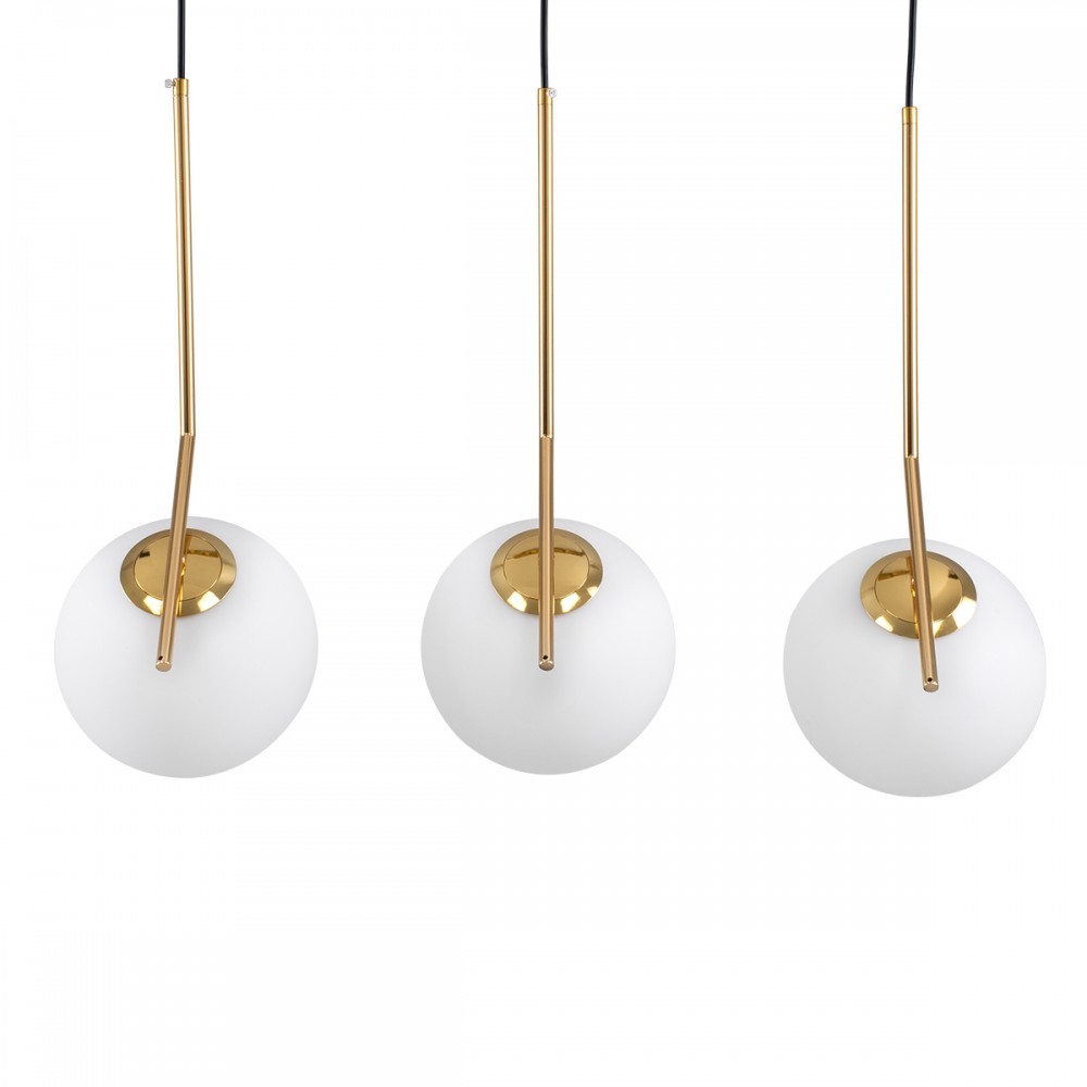 GloboStar® MONROE 00955 Μοντέρνο Κρεμαστό Φωτιστικό Οροφής Τρίφωτο 3 x E27 Χρυσό - Λευκό Μεταλλικό Μπάλα Μ74 x Π25 x Υ50cm