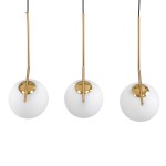 GloboStar® MONROE 00955 Μοντέρνο Κρεμαστό Φωτιστικό Οροφής Τρίφωτο 3 x E27 Χρυσό - Λευκό Μεταλλικό Μπάλα Μ74 x Π25 x Υ50cm