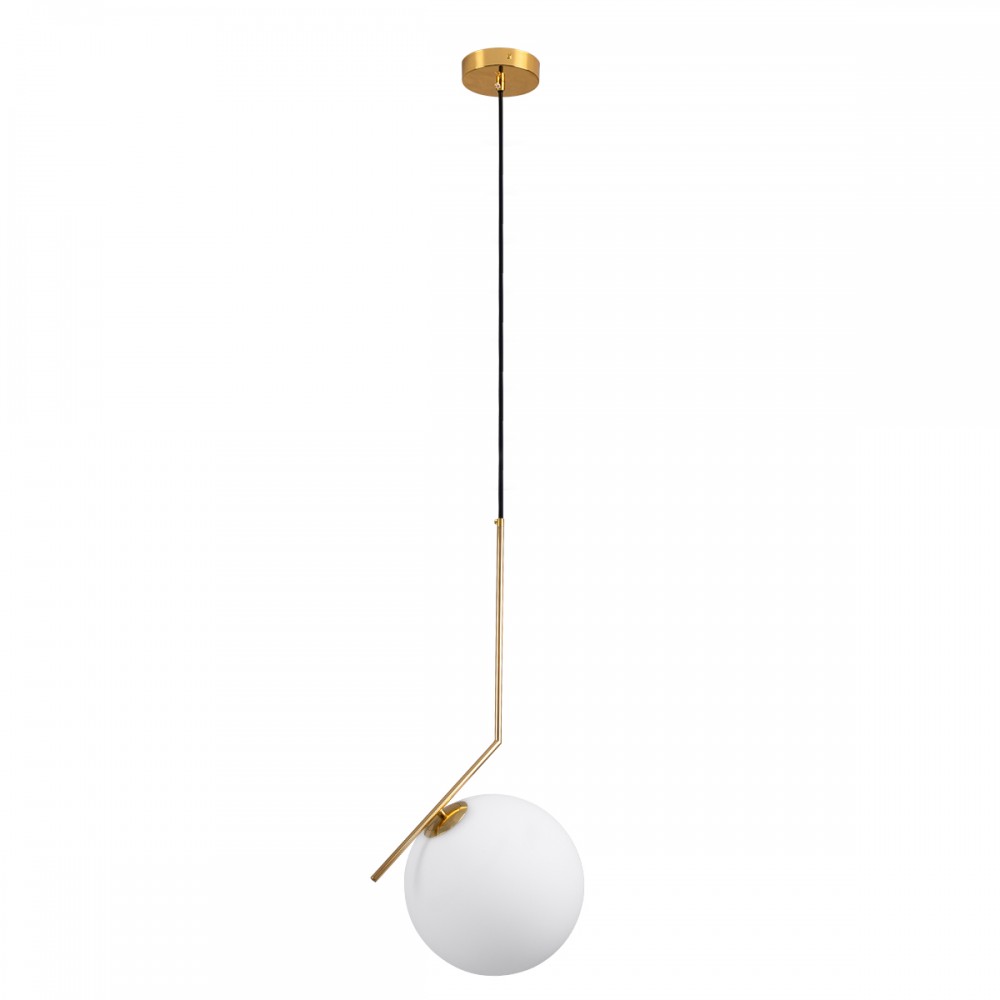GloboStar® MONROE 00956 Μοντέρνο Κρεμαστό Φωτιστικό Οροφής Μονόφωτο 1 x E27 Χρυσό - Λευκό Μεταλλικό Μπάλα Φ30 x Υ75cm