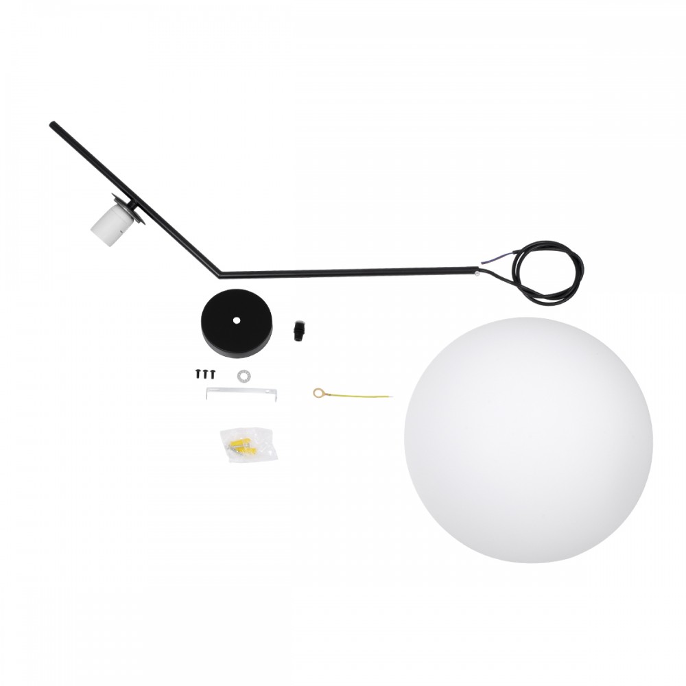GloboStar® MONROE 00957 Μοντέρνο Κρεμαστό Φωτιστικό Οροφής Μονόφωτο 1 x E27 Μαύρο - Λευκό Μεταλλικό Μπάλα Φ30 x Υ75cm