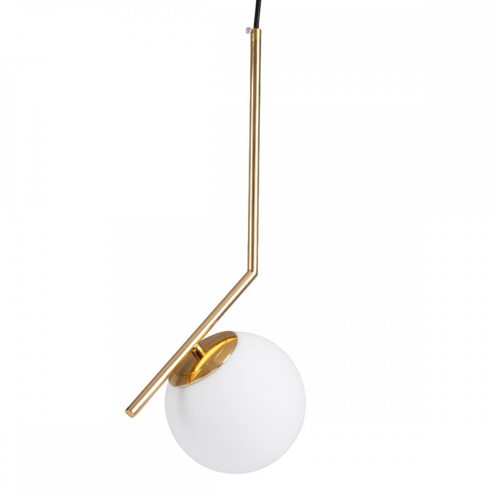 GloboStar® MONROE 00958 Μοντέρνο Κρεμαστό Φωτιστικό Μπάλα Μονόφωτο 1 x E27 IP20 Χρυσό Μέταλλο με Λευκό Γυαλί - Μ15 x Π15 x Υ49cm