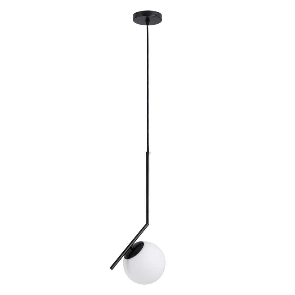 GloboStar® MONROE 00959 Μοντέρνο Κρεμαστό Φωτιστικό Οροφής Μονόφωτο 1 x E27 Μαύρο - Λευκό Μεταλλικό Μπάλα Φ15 x Υ49cm