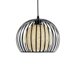 GloboStar® CARTER 00960 Μοντέρνο Industrial Κρεμαστό Φωτιστικό Οροφής Μονόφωτο 1 x E27 Μαύρο με Εκρού Μεταλλικό Πλέγμα Φ28 x Υ23cm