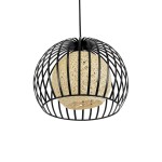 GloboStar® CARTER 00960 Μοντέρνο Industrial Κρεμαστό Φωτιστικό Οροφής Μονόφωτο 1 x E27 Μαύρο με Εκρού Μεταλλικό Πλέγμα Φ28 x Υ23cm