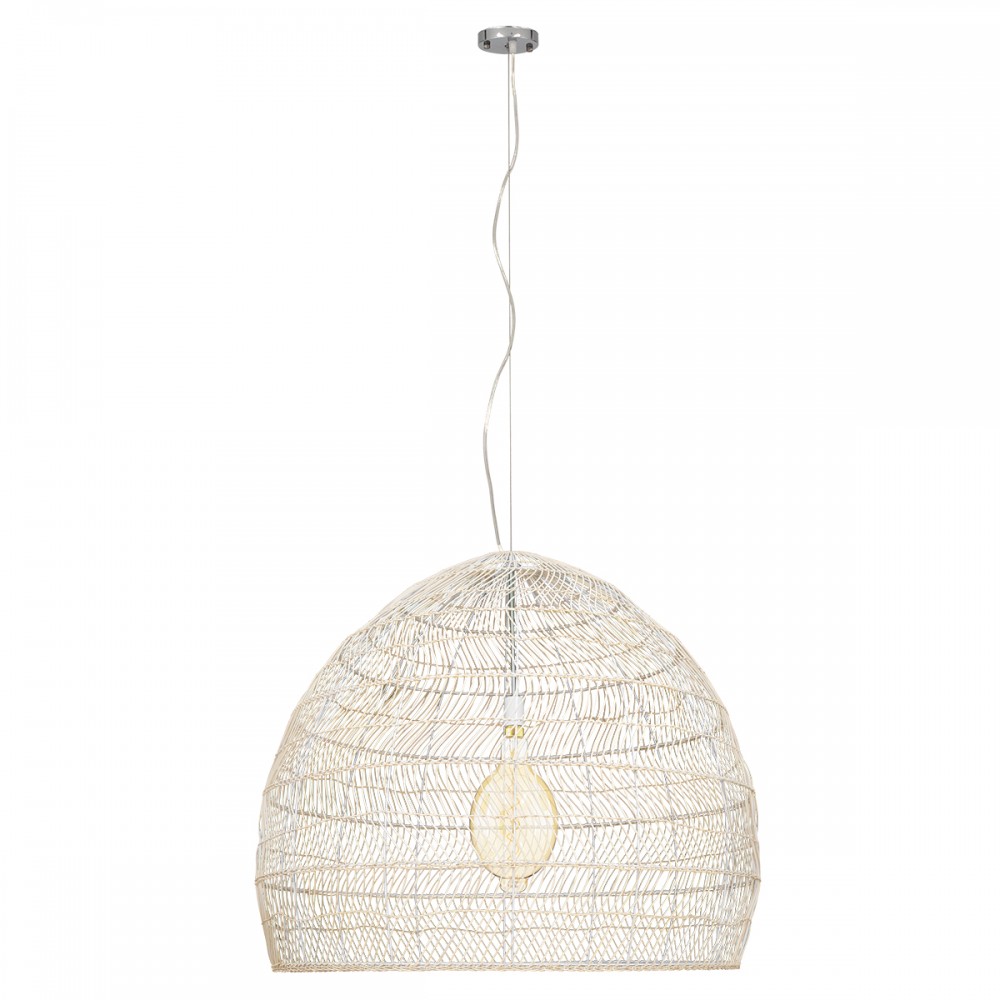 GloboStar® MALIBU 00965 Vintage Κρεμαστό Φωτιστικό Οροφής Μονόφωτο 1 x E27 Λευκό Ξύλινο Μπαμπού Φ100 x Y86cm