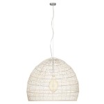 GloboStar® MALIBU 00965 Vintage Κρεμαστό Φωτιστικό Οροφής Μονόφωτο 1 x E27 Λευκό Ξύλινο Μπαμπού Φ100 x Y86cm