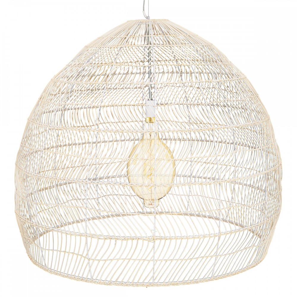 GloboStar® MALIBU 00965 Vintage Κρεμαστό Φωτιστικό Οροφής Μονόφωτο 1 x E27 Λευκό Ξύλινο Μπαμπού Φ100 x Y86cm