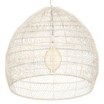 GloboStar® MALIBU 00965 Vintage Κρεμαστό Φωτιστικό Οροφής Μονόφωτο 1 x E27 Λευκό Ξύλινο Μπαμπού Φ100 x Y86cm