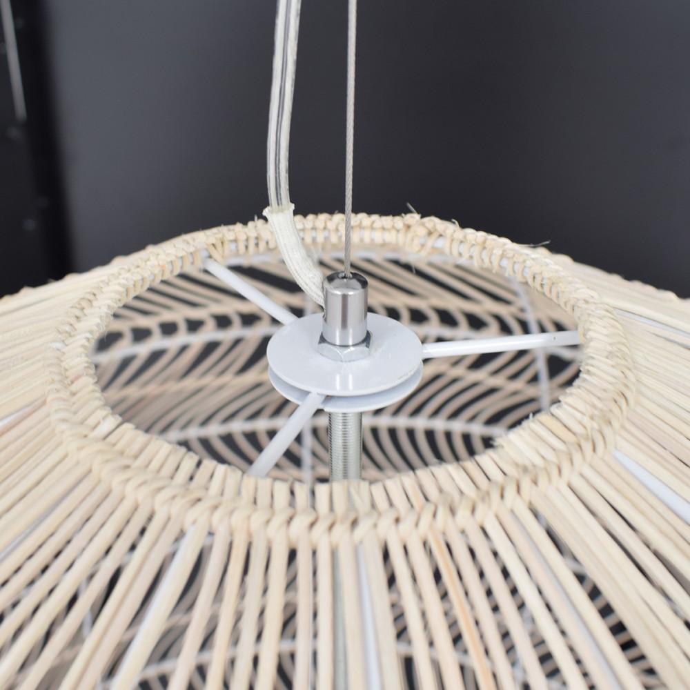 GloboStar® MALIBU 00965 Vintage Κρεμαστό Φωτιστικό Οροφής Μονόφωτο 1 x E27 Λευκό Ξύλινο Μπαμπού Φ100 x Y86cm