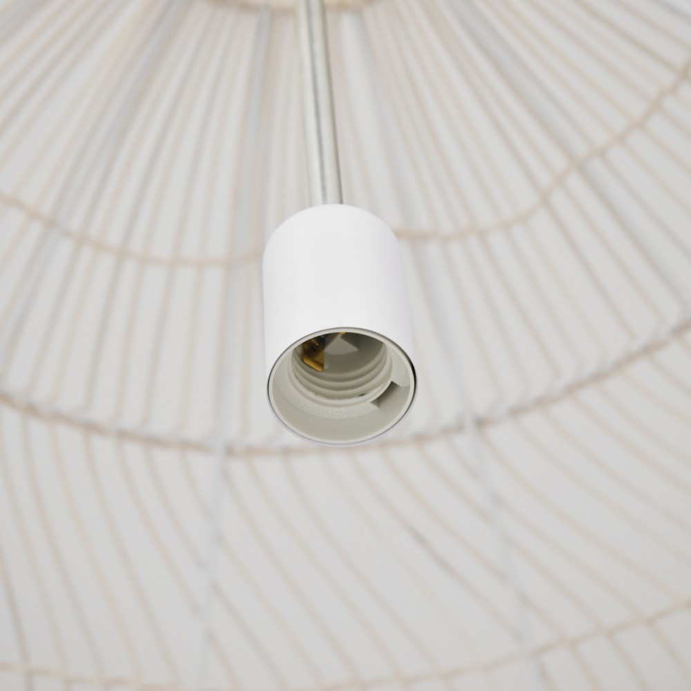 GloboStar® MALIBU 00965 Vintage Κρεμαστό Φωτιστικό Οροφής Μονόφωτο 1 x E27 Λευκό Ξύλινο Μπαμπού Φ100 x Y86cm