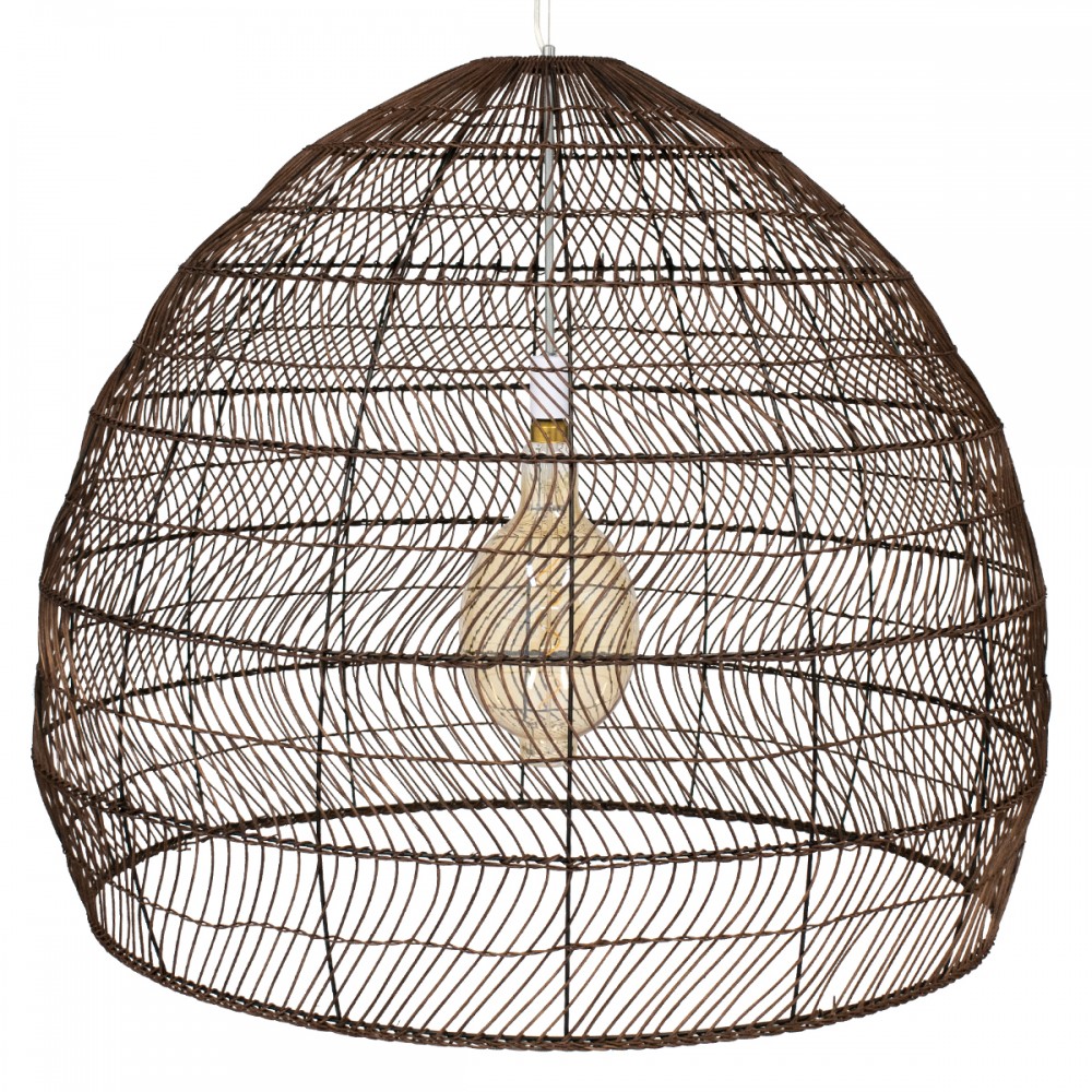 GloboStar® MALIBU 00967 Vintage Κρεμαστό Φωτιστικό Οροφής Μονόφωτο 1 x E27 Καφέ Ξύλινο Μπαμπού Φ100 x Y86cm