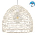 GloboStar® MALIBU 00968 Vintage Κρεμαστό Φωτιστικό Οροφής Μονόφωτο 1 x E27 Λευκό Ξύλινο Μπαμπού Φ40 x Y35cm