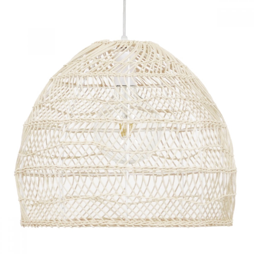 GloboStar® MALIBU 00968 Vintage Κρεμαστό Φωτιστικό Οροφής Μονόφωτο 1 x E27 Λευκό Ξύλινο Μπαμπού Φ40 x Y35cm