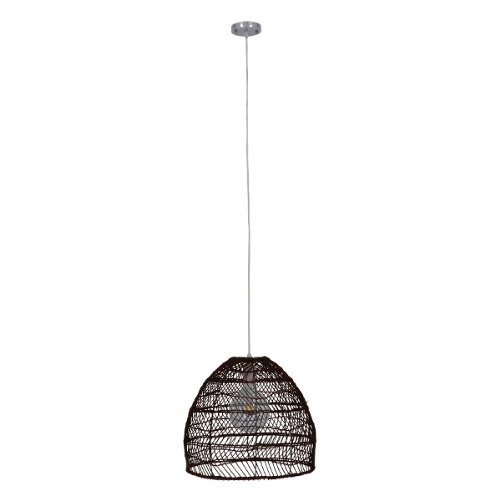 GloboStar® MALIBU 00970 Vintage Κρεμαστό Φωτιστικό Οροφής Μονόφωτο 1 x E27 Καφέ Ξύλινο Μπαμπού Φ40 x Y35cm