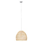 GloboStar® MALIBU 00973 Vintage Κρεμαστό Φωτιστικό Οροφής Μονόφωτο 1 x E27 Μπεζ Ξύλινο Μπαμπού Φ40 x Y35cm