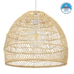 GloboStar® MALIBU 00973 Vintage Κρεμαστό Φωτιστικό Οροφής Μονόφωτο 1 x E27 Μπεζ Ξύλινο Μπαμπού Φ40 x Y35cm